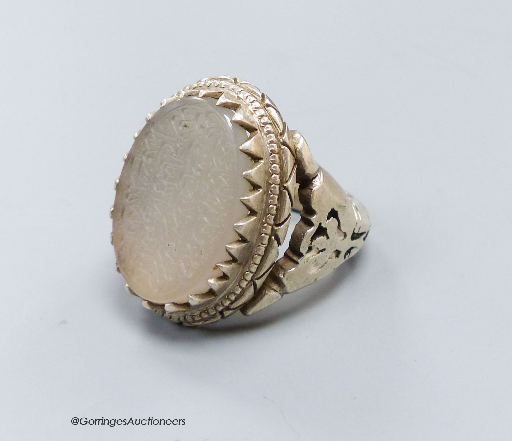 An Arabic hardstone intaglio ring